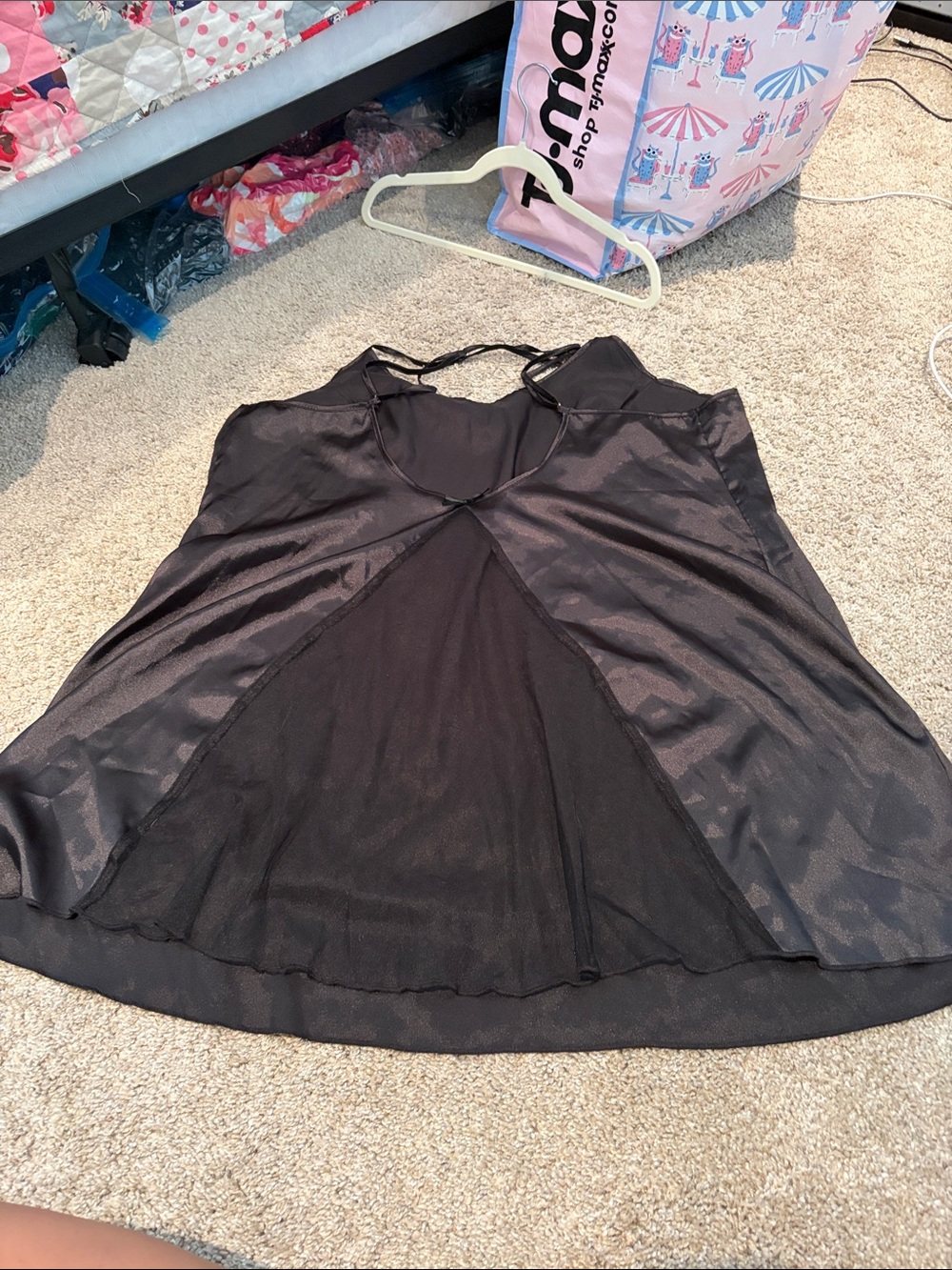 Black Satin-Panel Strappy Women's Camisole